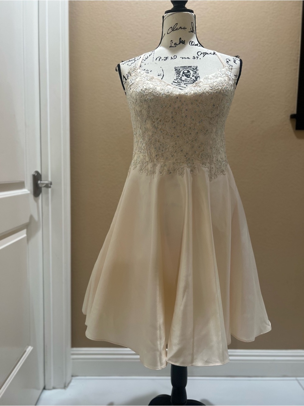 May Queen Ivory Beaded Lace Party Dress.